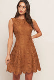 AUTUMN BLOOM LACE MINI DRESS BROWN