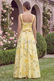 Yellow A Line Floral Bridesmaid Dress with Bow