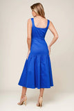 BONNIE BLUE MIDI DRESS WITH SQUARE NECKLINE DROP WAIST