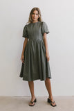 Eliana Pleated Midi Dress in Sage FINAL SALE