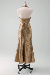Golden Mermaid Halter Neck Midi Cocktail Dress