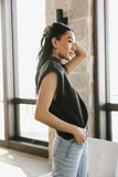 Kippa Shoulder Pad Sweater in Charcoal FINAL SALE