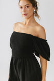 Piper Smocked Jumpsuit in Washed Black