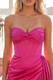 Strapless Fuchsia Fringed Ruched Bodycon Corset Homecoming Dress