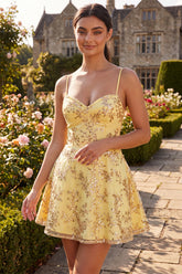 Yellow A Line Sequin Short Homecoming Dress
