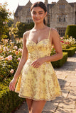Yellow A Line Sequin Short Homecoming Dress