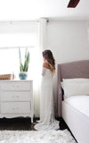 Strapless Long Sleeve A Line Maternity Lace Wedding Dress with Train