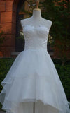 Sweetheart Lace Up Back High Low Chiffon Wedding Dress With Ruffles And Tiers