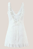 White V Neck Tulle Ruffled A Line Mini Dress