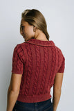 Halle Cable Knit Top in Red
