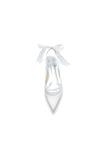 Satin Pointed Toe Mesh Low Heels With Bow