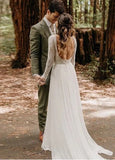 Beach Gorgeous Lace A Line Appliqued Open Back Wedding Dress With Long Sleeves