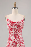 Red Flower Sheath Spaghetti Straps Floral Maxi Dress
