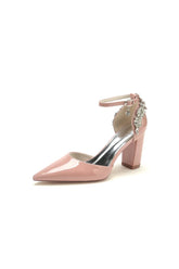 Nude Pink High Heels with Crystal Embellished Silver Buckle