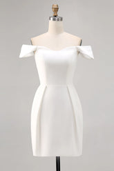 White Bodycon Off The Shoulder Satin Short Graduation Dress