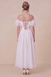 Off the Shoulder Corset White Ruffled Engagement Dress