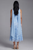 Strapless Blue Appliqued A Line Midi Wedding Guest Dress