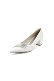 Satin Pointed Toe Slip on Party Shoes With Crystal