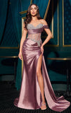 PATRICE GOWN ONE SHOULDER CRYSTAL CORSET SATIN GOWN