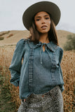 Monique Pleated Blouse in Indigo FINAL SALE