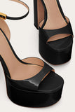Black High Block Heel Platform Open Toe Chunky Sandals with Ankle Strap