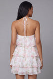 Floral Pink Halter Tiered Mini Dress