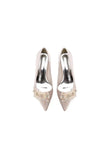 Pointed Toe Satin Slip on Chunky Wedding Shoes With Flower