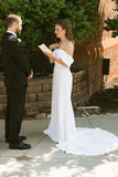 Mermaid White Off the Shoulder Chiffon Long Wedding Dress