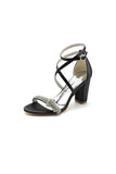 Ankle Strap Block Heels with Silver Chain