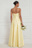 Satin A Line Spaghetti Straps Yellow Bridesmaid Dress