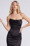 Strapless Black Corset Mermaid Formal Dress with Slit