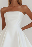 Simple A Line Strapless Little White Graduation Dress