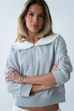 Eddie Collared Sweatshirt in Heather Grey