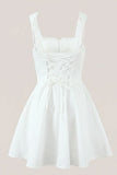White Cotton Ruffled A Line Mini Dress