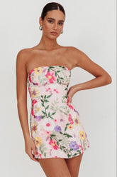 Gardenia Mini Dress Strapless Floral Embroidered Mini