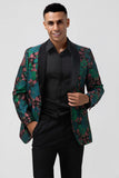 Mens Green Shawl Lapel One Button Jacquard Prom Blazer