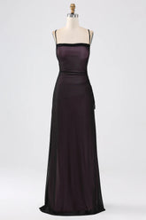 Black Pink Sheath Spaghetti Straps Floor Length Bridesmaid Dress With Elasticity