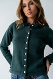 Trixie Ruffled Cardigan in Hunter Green