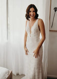 Bohemian Lace wedding Dresses Mermaid V Neck Backless Bridal Gowns