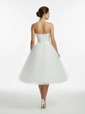 Sweetheart Empire Tea Length Tulle Wedding Dress With Lace Up Back