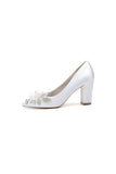 Floral Beaded Pointed Toe Chunky Heel