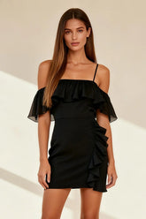Bodycon Cold Shoulder Little Black Dress with Ruffles