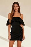 Bodycon Cold Shoulder Little Black Dress with Ruffles