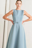 SOFTLY SPOKEN BLUE PINTUCK MIDI DRESS