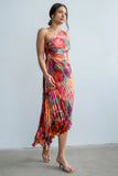 Asymmetrical Pleated Maxi Dress in Multi
