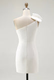 White One Shoulder Bodycon Graduation Dress with Bow
