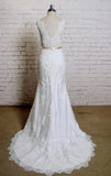 V Neck Sleeveless Lace Mermaid Wedding Dress With Satin Sash