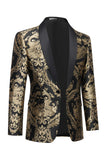 Mens Black Golden Shawl Lapel One Button Jacquard Prom Blazer