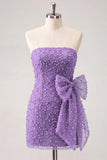 Lilac Bodycon Beaded Strapless Short Homecoming Dress