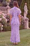 Lilac V Neck Mermaid Floral Wedding Guest Dress with Scarf
